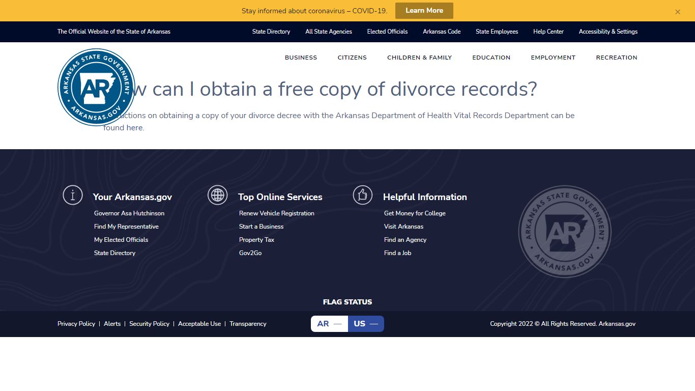 How can I obtain a free copy of divorce records? - Arkansas.gov